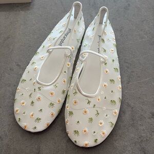 Anthropologie White and Green Perforated Flats